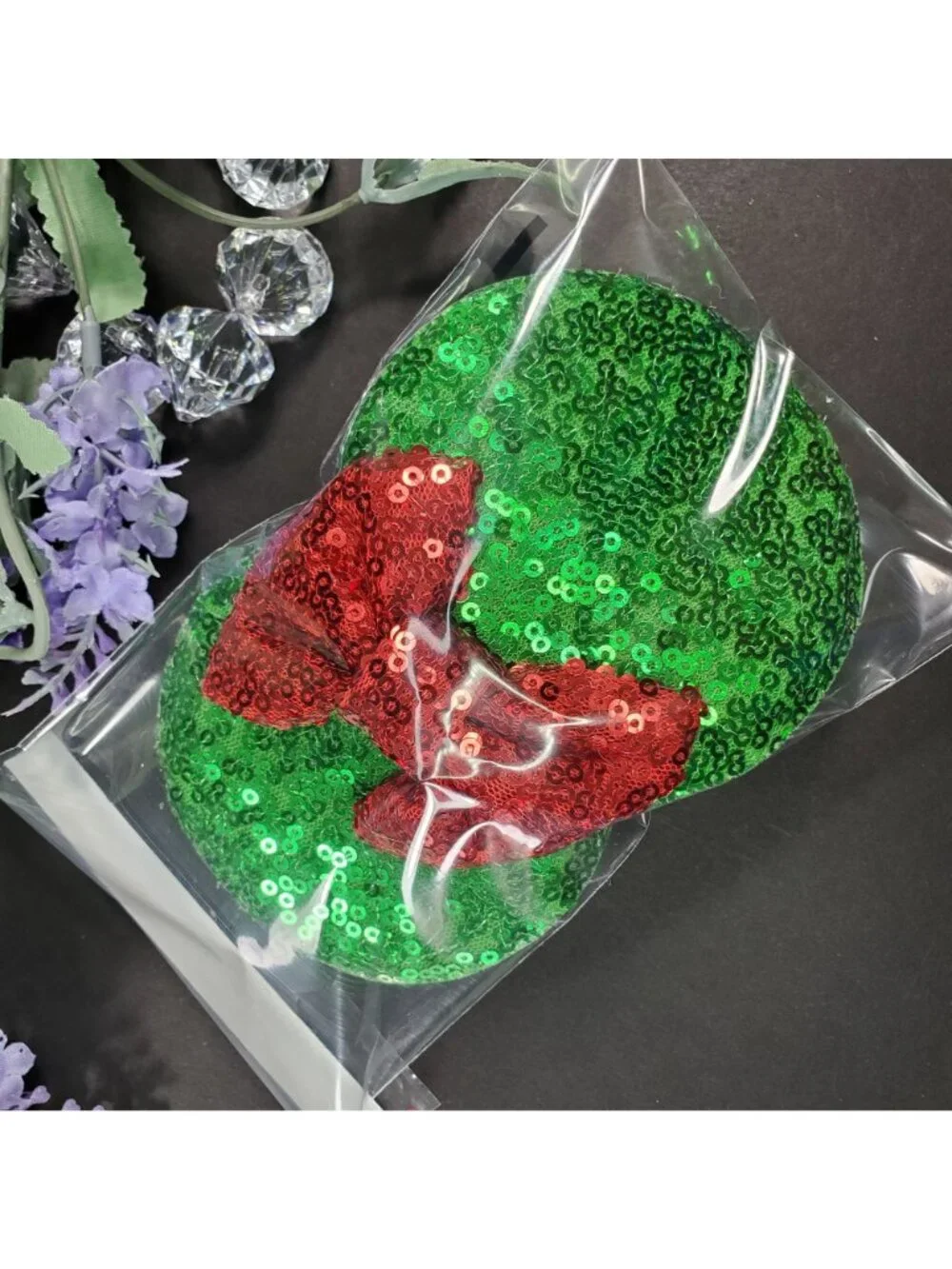 Minnie Mouse Ears Barretts Christmas Sequins Red Hair Bow Clips Hair Accessories